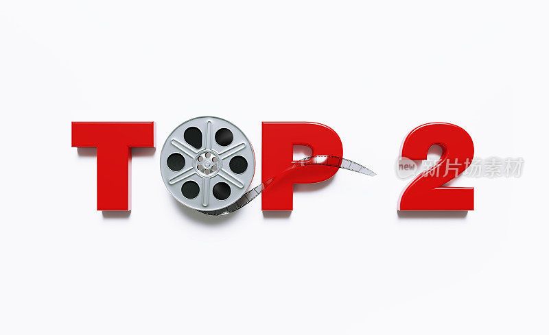 Top 2 Concept - Film Reel坐在红色Top 2 Word On White Background